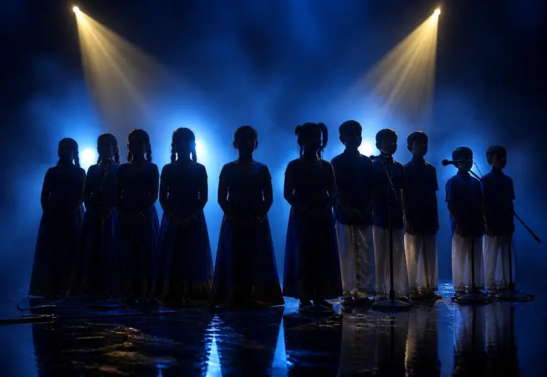 Nunmaan choir singing the academy anthem on stage